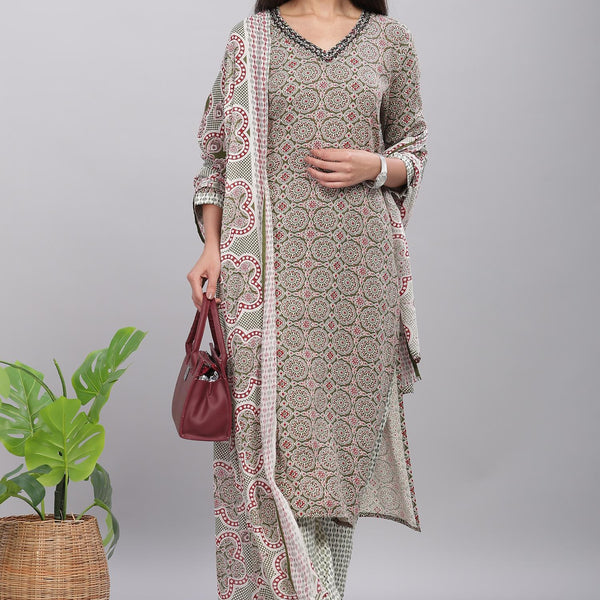 BulBul Firdous Rayon Olive Kurta Set with Dupatta