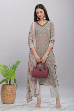 Thumbnail for BulBul Firdous Rayon Olive Kurta Set with Dupatta