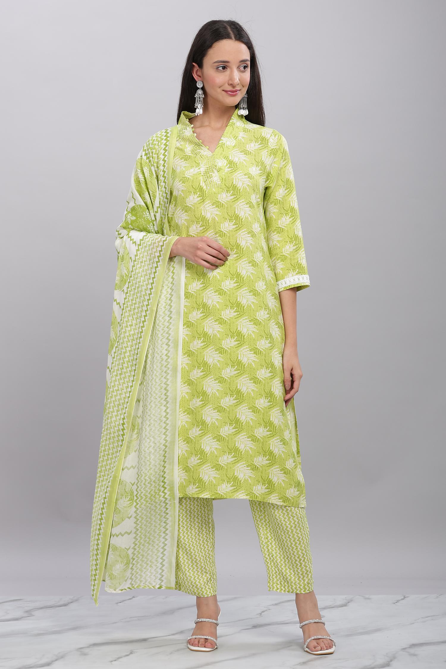 BulBul Firdous Rayon Green Kurta Set with Dupatta
