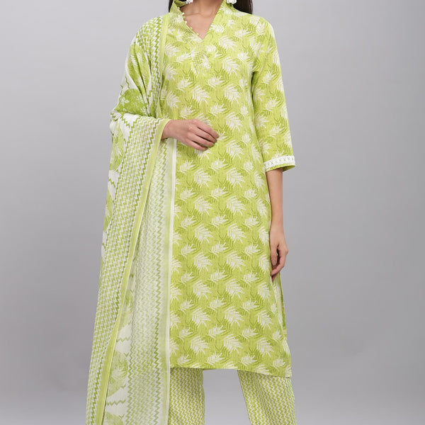 BulBul Firdous Rayon Green Kurta Set with Dupatta