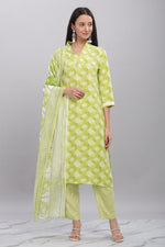 Thumbnail for BulBul Firdous Rayon Green Kurta Set with Dupatta