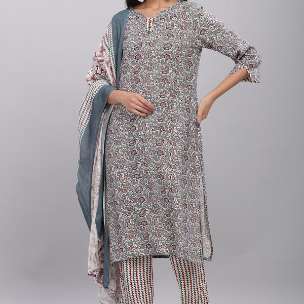 BulBul Firdous Rayon Grey Kurta Set with Dupatta