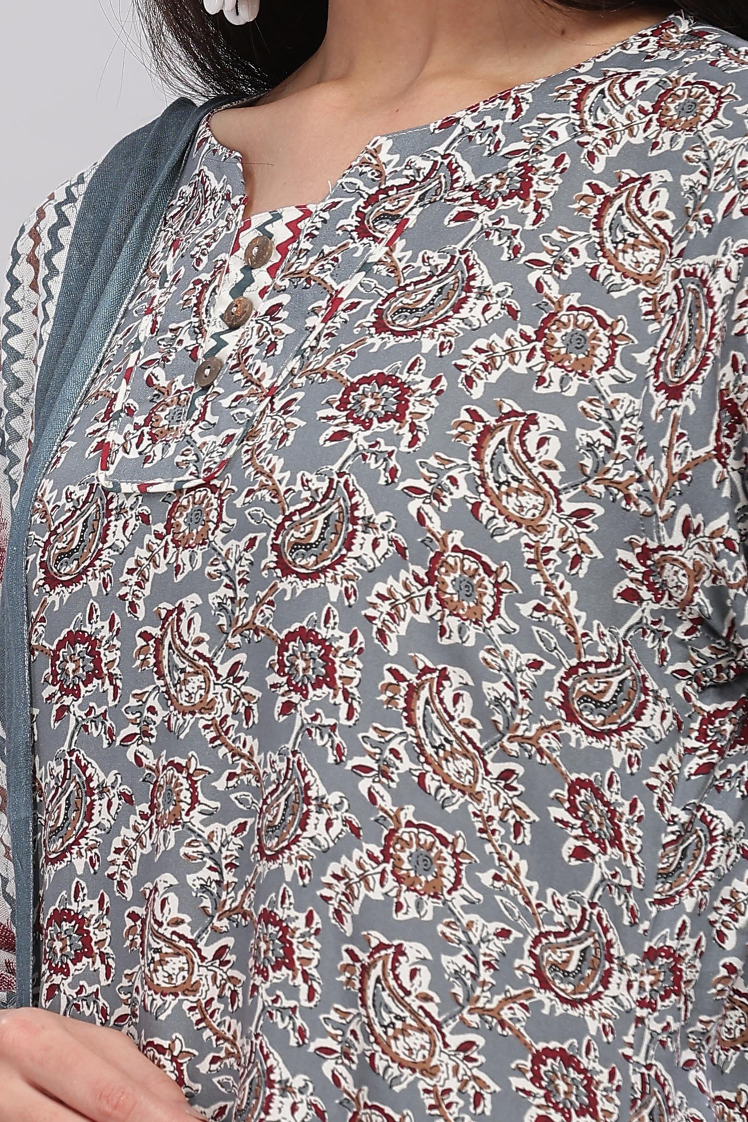 BulBul Firdous Rayon Grey Kurta Set with Dupatta