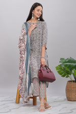 Thumbnail for BulBul Firdous Rayon Grey Kurta Set with Dupatta