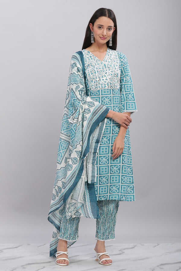 BulBul Firdous Blue Rayon Kurta Set with Dupatta