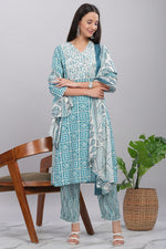 Thumbnail for BulBul Firdous Blue Rayon Kurta Set with Dupatta