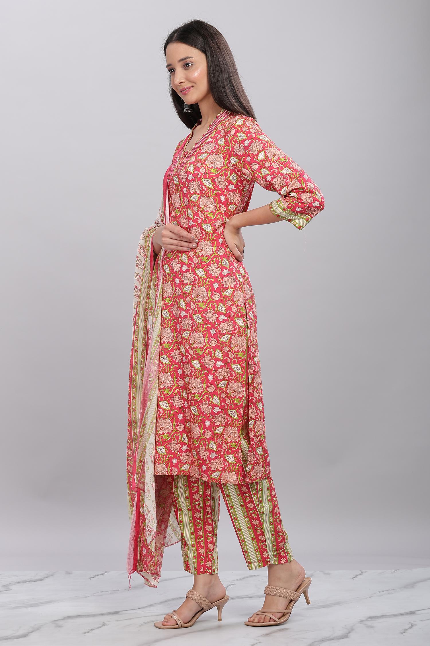 BulBul Firdous Rayon Red Kurta Set with Dupatta