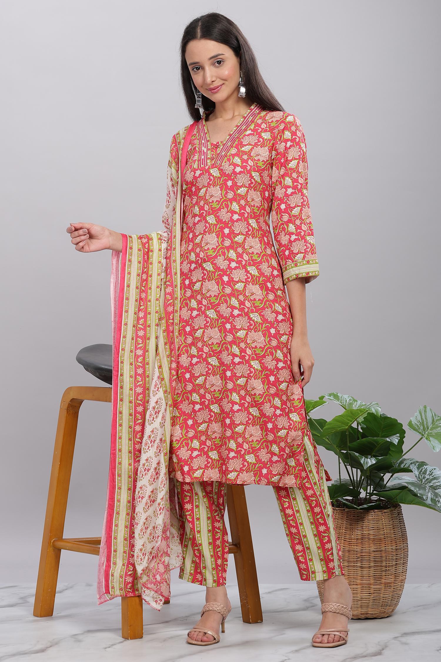 BulBul Firdous Rayon Red Kurta Set with Dupatta