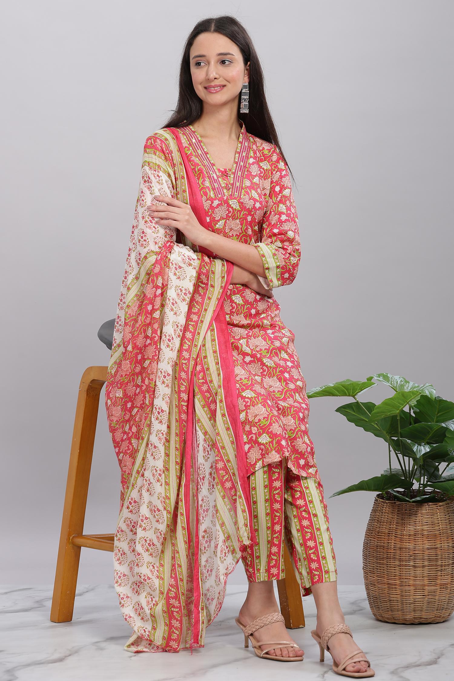 BulBul Firdous Rayon Red Kurta Set with Dupatta