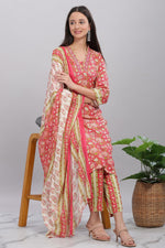Thumbnail for BulBul Firdous Rayon Red Kurta Set with Dupatta
