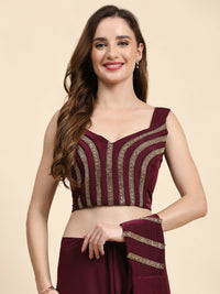 Thumbnail for Maroon Polyester Solid Ready to Wear Saree with stitched Blouse - Nita - Distacart