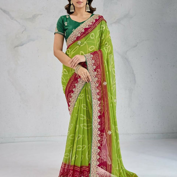 Ai Fashion Green Georgette Digital Print Party Wear Saree - Distacart