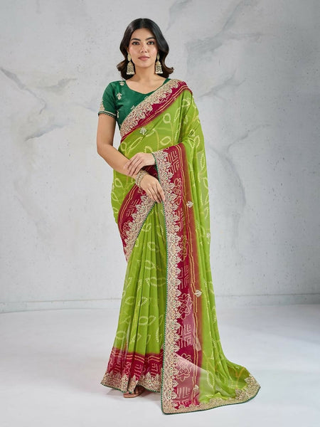 Ai Fashion Green Georgette Digital Print Party Wear Saree