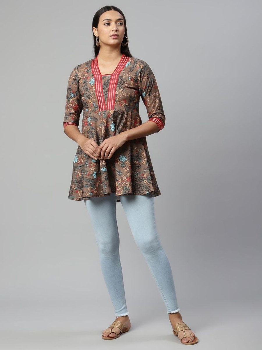 Ahalyaa Women Brown Cotton Digital Printed Tunic - Distacart