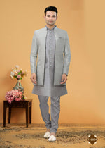 Thumbnail for Joban Fashion Men's Grey Art Silk Plain Kurta Pyjama set - Distacart