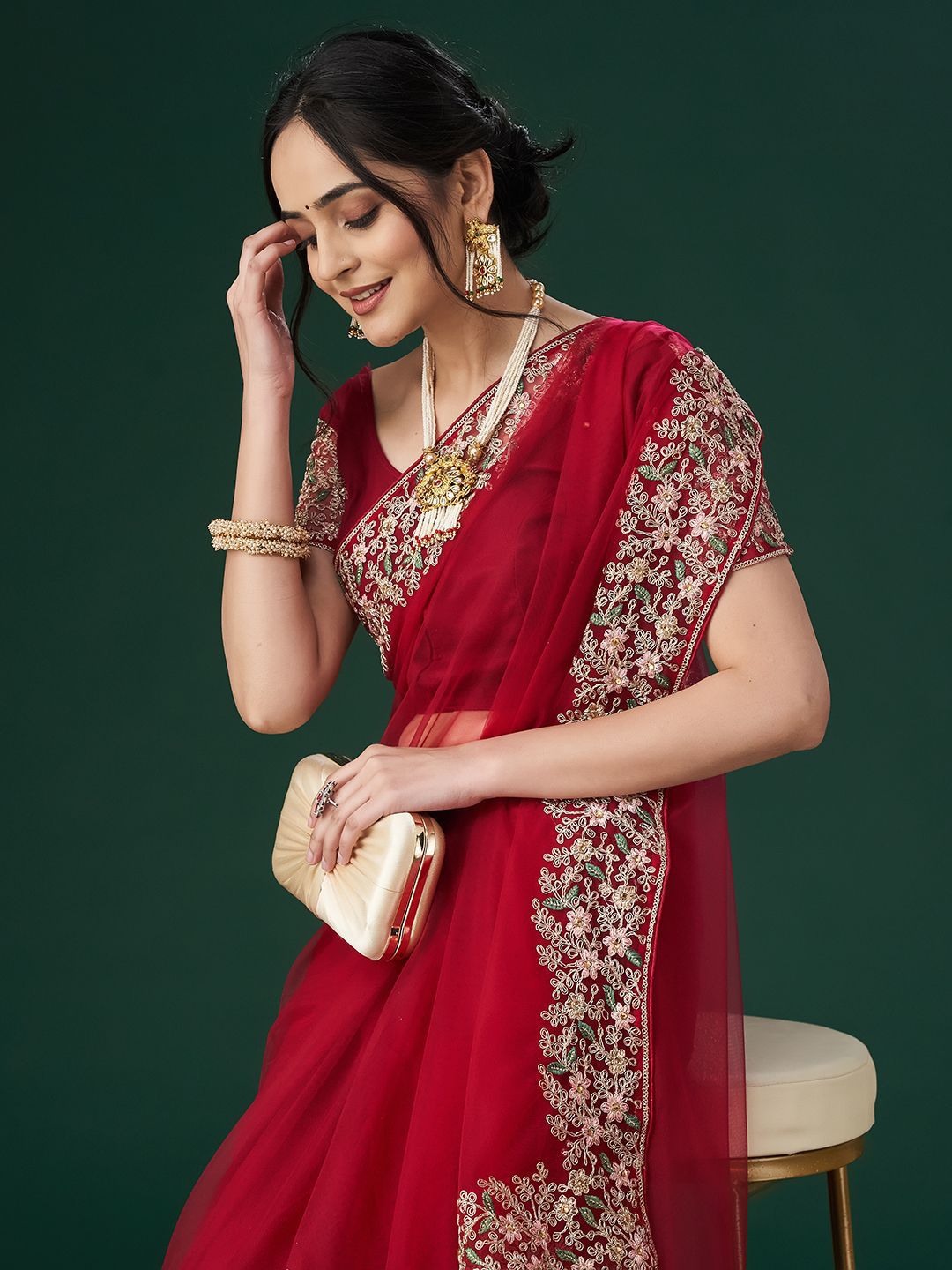 kasee Women's Aari Work Embroidered Net Sarees - Distacart