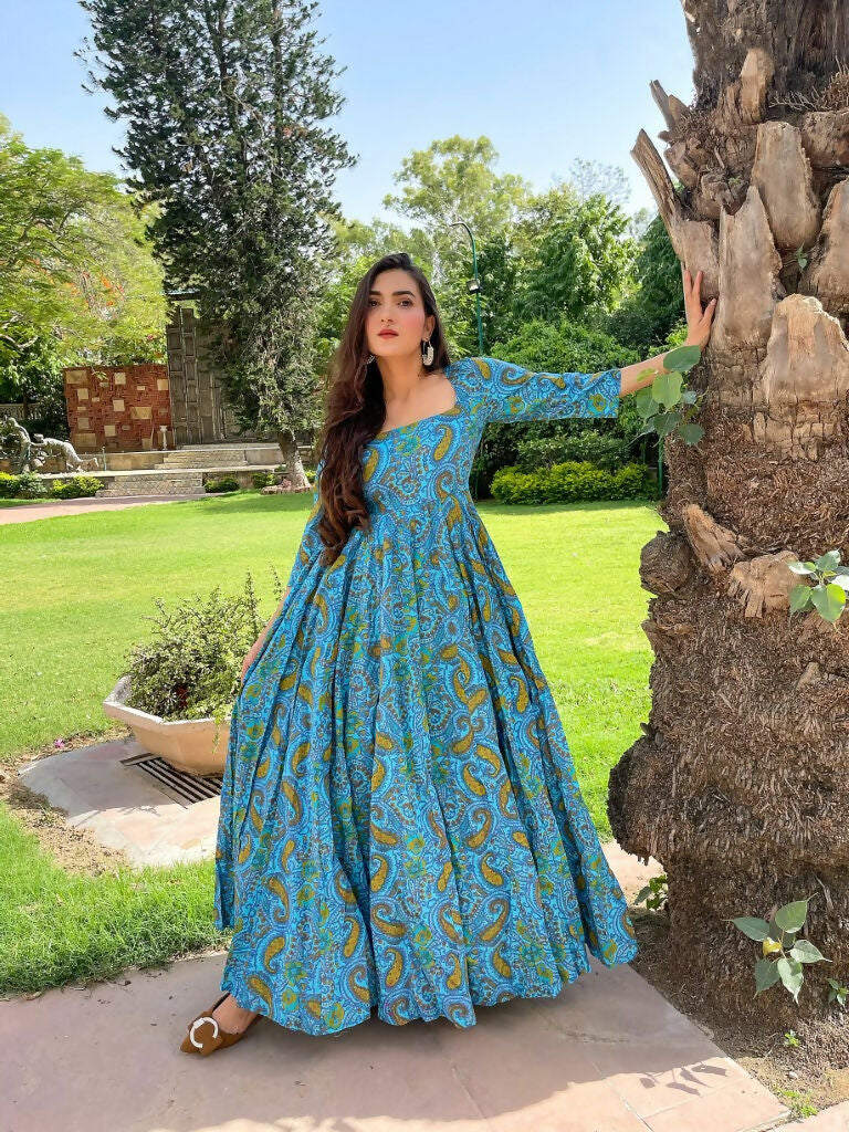 Buy Jyoti Fashion Women's Turquoise Heavy Digital Printed Cotton Silk Anarkali Dress Online At Low Price Buy Jyoti Fashion Women's Turquoise Heavy Digital Printed Cotton Silk Anarkali Dress Online At Low Price