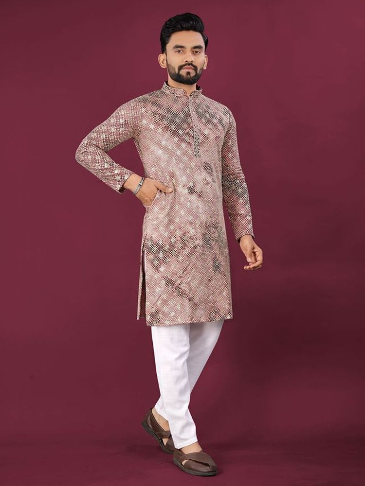 Neera Trendz Purple Viscose Rayon Chikankari Lucknowi Schiffli Work Mens Kurta Pajama