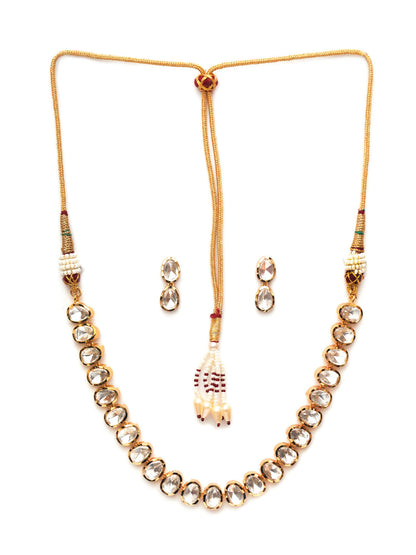 Kundan Choker with Studs Jewellery Set (Gold) - Ruby Raang - Distacart
