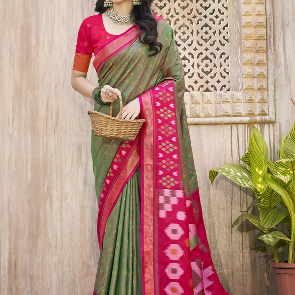 Astita Pochampalli Silk Mhendi Green Saree