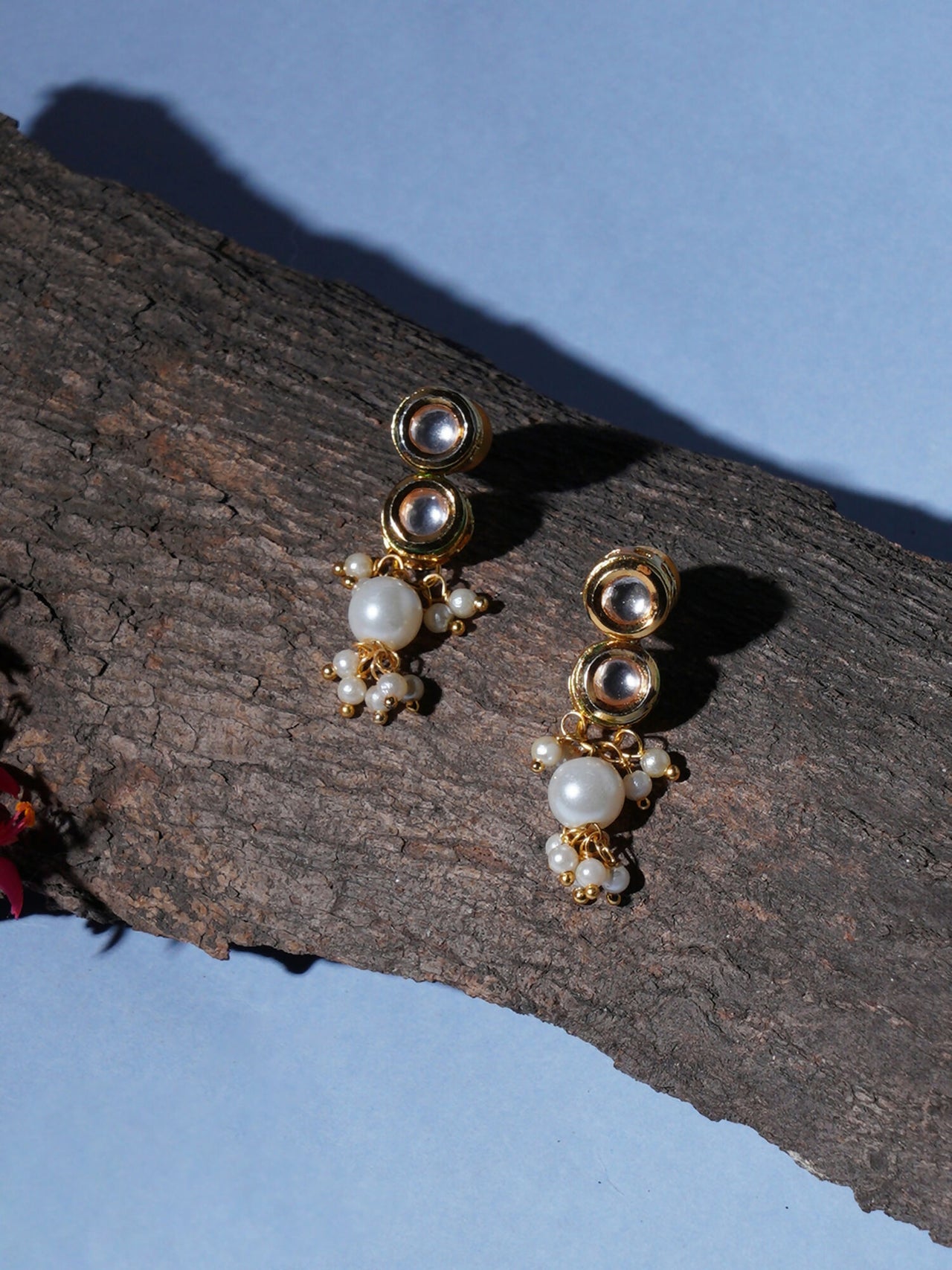 Kundan Earrings with Pearl Drops (Gold) - Ruby Raang - Distacart