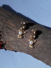Thumbnail for Kundan Earrings with Pearl Drops (Gold) - Ruby Raang - Distacart