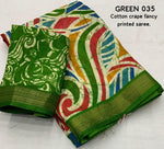 Thumbnail for Green Cotton Crepe Batik Print Saree with Unstitched Blouse - Hiral Fashion - Distacart