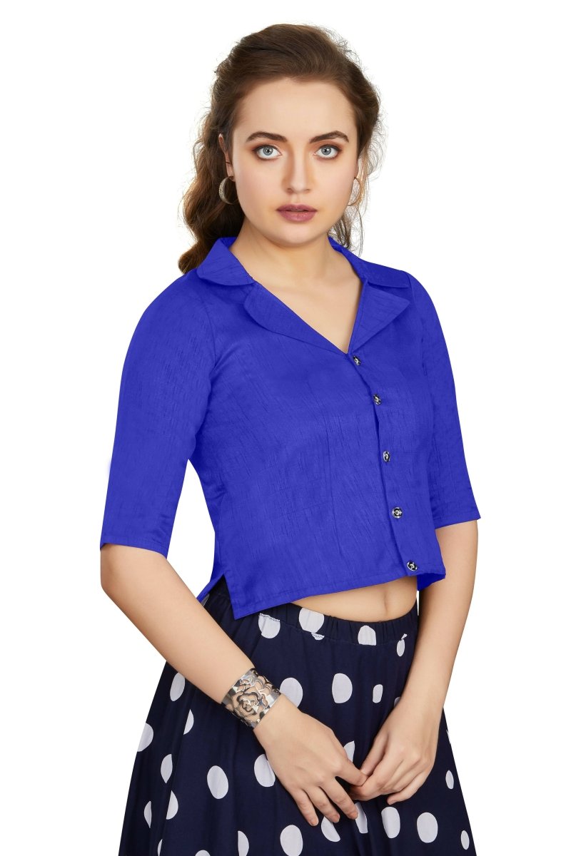 Aastha Fashion Women's Women's Blue Art Silk Button Readymade Blouse - Distacart