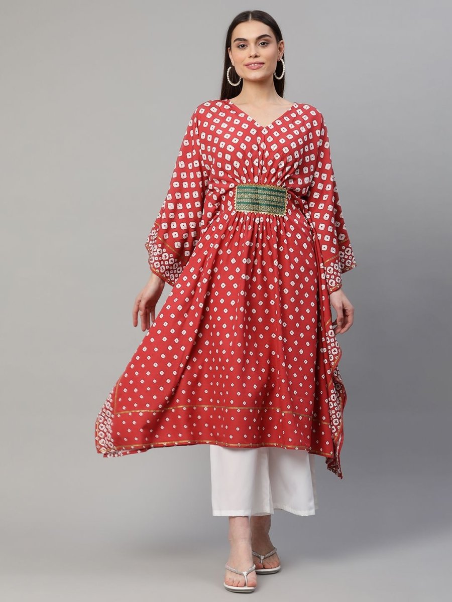 Ahalyaa Women Maroon Crepe Digital Printed Flared Sleeve Kaftan Kurta - Distacart