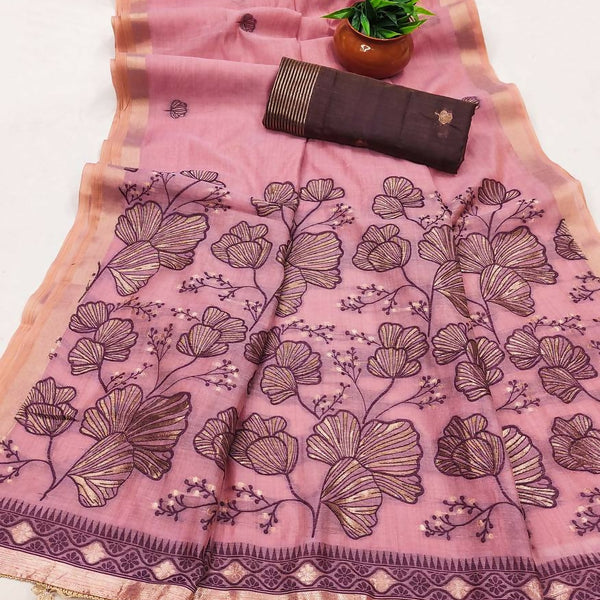 Vastranavya Pink Muga Cotton Meenakari & Azarakh Pallu Saree with Contrast Blouse - Distacart