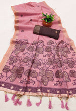 Thumbnail for Vastranavya Pink Muga Cotton Meenakari & Azarakh Pallu Saree with Contrast Blouse - Distacart