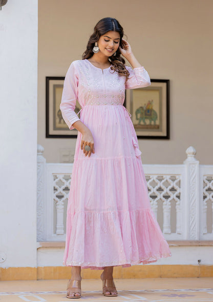 Kaajh Women's Light Pink Embroidered Ethnic Dress - Distacart