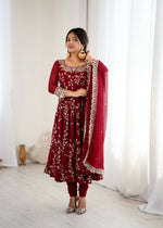 Thumbnail for Teeya Creation Maroon Color Heavy Faux Georgette Embroidery Work Gown