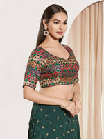 Thumbnail for Joban Fashion Navy Blue Brocade Padded Blouse With Sweetheart Neck Elbow Sleeves - Distacart