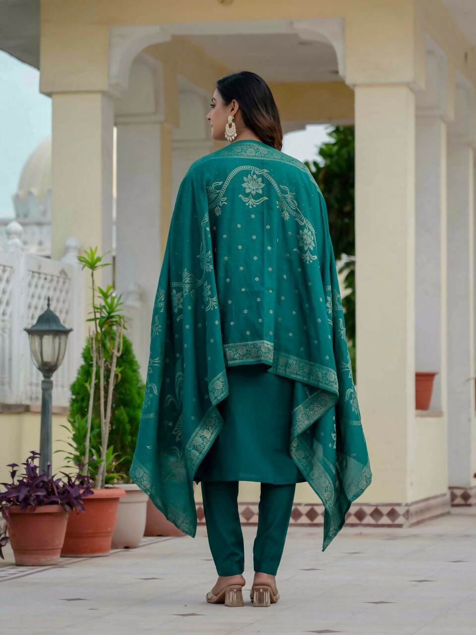 Preksha Creation Wedding Special Premium Roman Silk Coding Embroidery With Sequins Work Kurti Dupatta With Pant