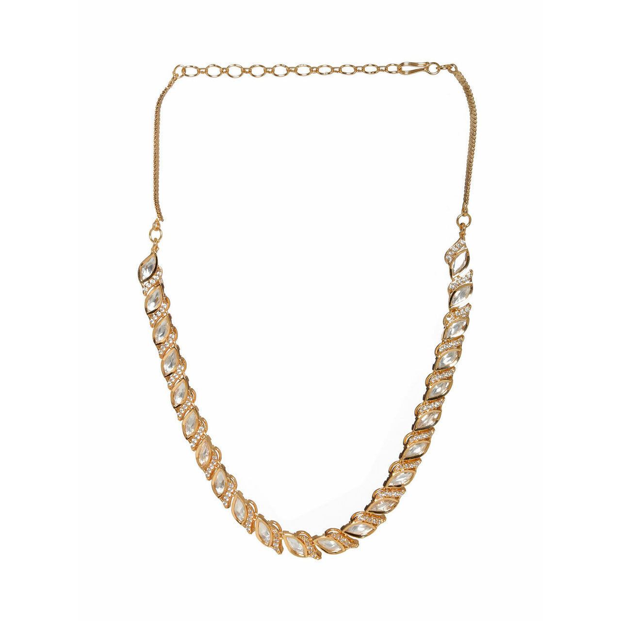 Leaf Shaped Neckpiece in Kundan and American Diamonds (Gold) - Ruby Raang - Distacart