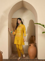 Thumbnail for Joban Fashion Women Mustard Roman Silk Embroidered Stitched Kurta Set - Distacart
