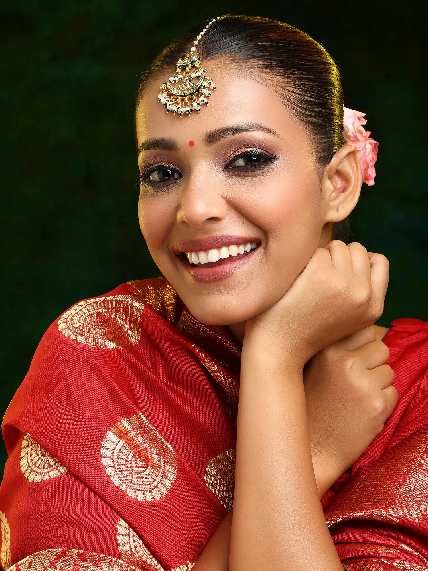 Ruby Raang Gold Polished Gold Kundan Maang Tikka