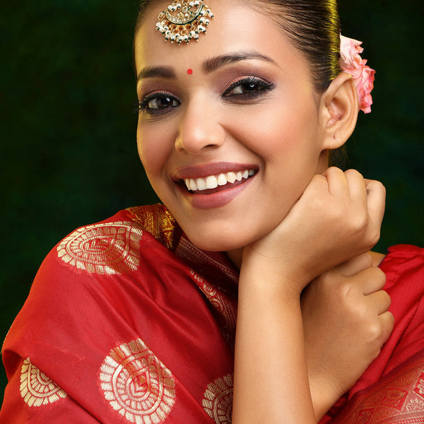 Ruby Raang Gold Polished Gold Kundan Maang Tikka