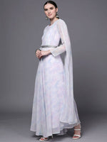 Thumbnail for Ahalyaa Women Blue & White Floral Fit & Flare Maxi Ethnic Dress - Distacart
