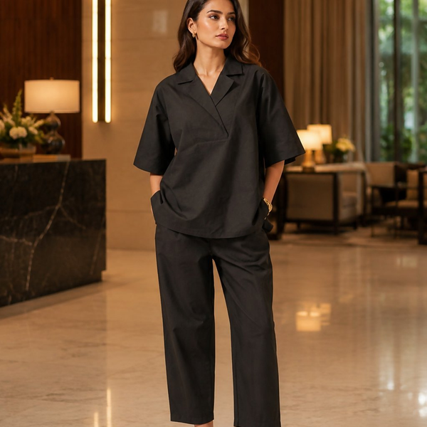 Aayaa Designer Pure Cotton Cord Set-Black - Dista