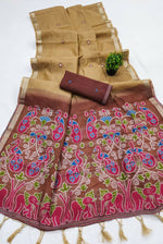 Thumbnail for Vastranavya Cream Muga Cotton Meenakari & Azarakh Pallu Saree with Contrast Blouse - Distacart