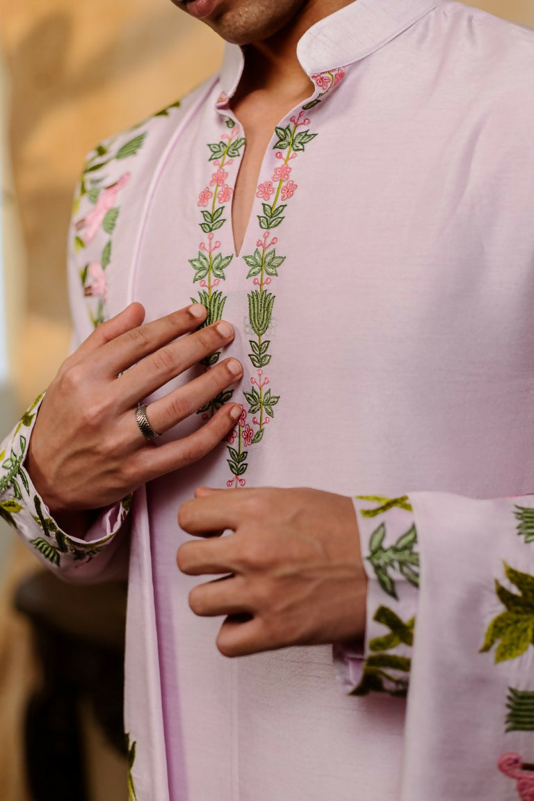 Falling Raw Silk Lavinder Taruni Hamsa Kurta Set By Hilo Design - Distacart