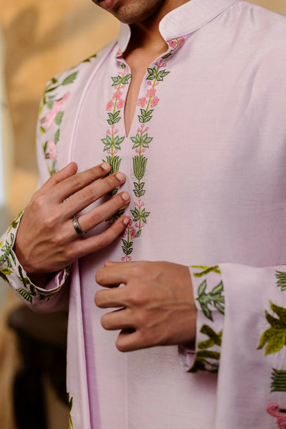 Falling Raw Silk Lavinder Taruni Hamsa Kurta Set By Hilo Design - Distacart