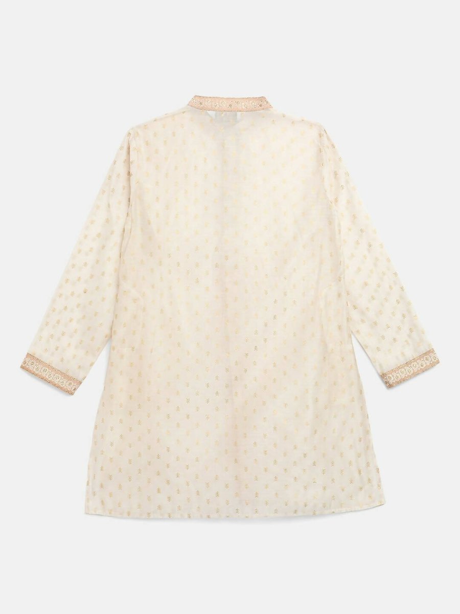 Ahalyaa Cream Chanderi Gold Print Kids Kurta Churidar Set For Boys - Distacart