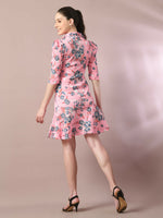 Thumbnail for Myshka Women's Pink Printed Shirt Collar Fit and Flare Party Dress - Distacart