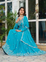 Thumbnail for The52 Women's Beautiful American Silk Fabric Embroidery Work Flared Anarkali Pant and Dupatta Set - Distacart