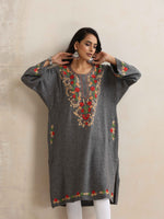 Thumbnail for trueBrowns Grey Kashmiri Embroidered Woollen Phiran Kurta - Distacart