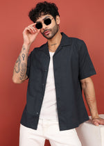 Thumbnail for Fabmade Midnight Black Cuban Collar Shirt - Distacart