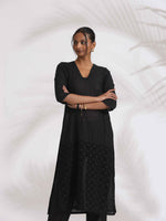 Thumbnail for trueBrowns Black Cotton Schiffli Kurta Set